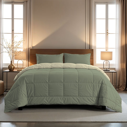Zelesta Comfort Duo Duvet - Olive Green & Cream
