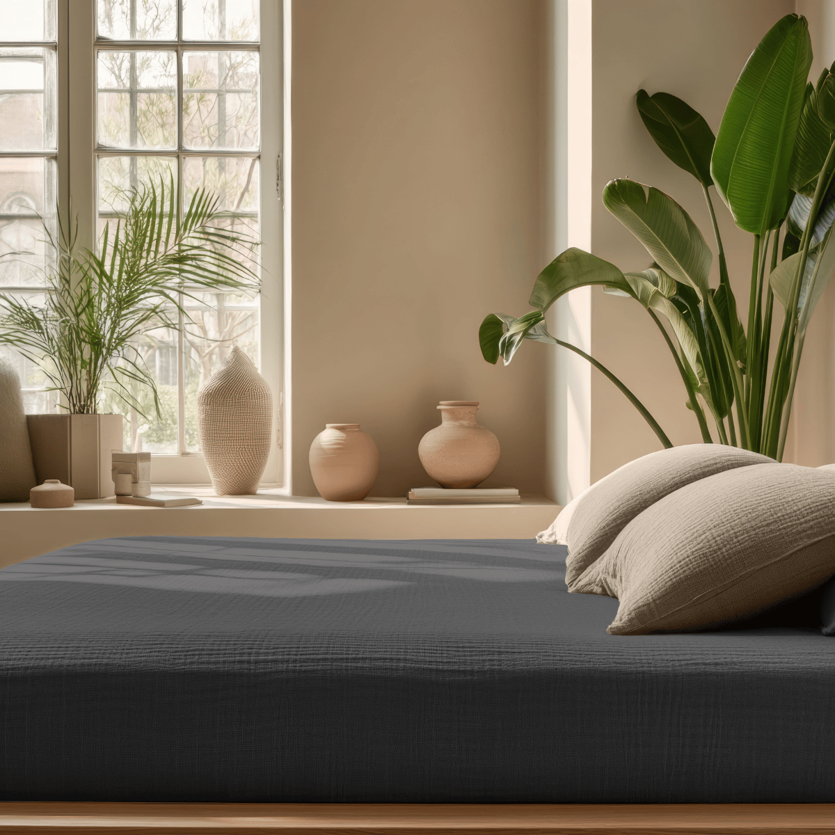 Mousseline Hoeslaken - Anthracite