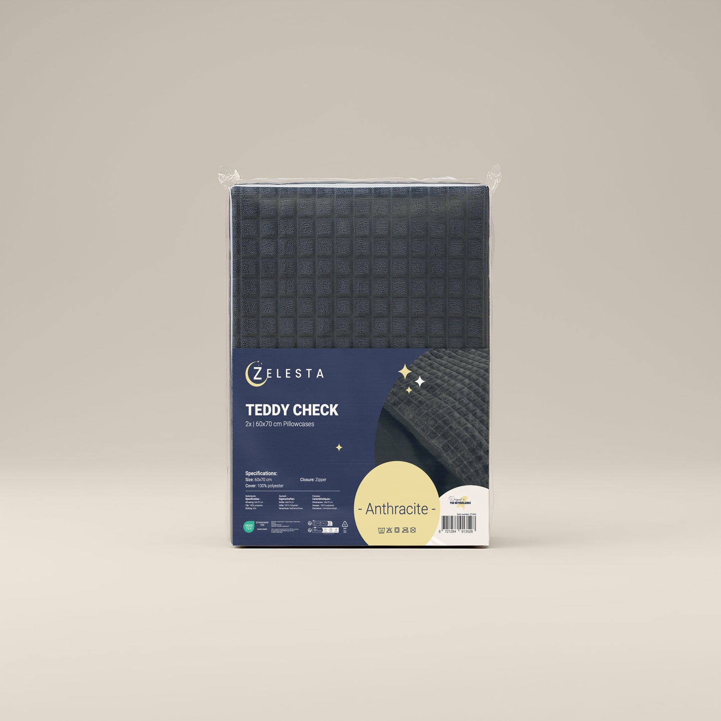 Zelesta Teddy Check Kussensloop Set van 2 - Anthracite