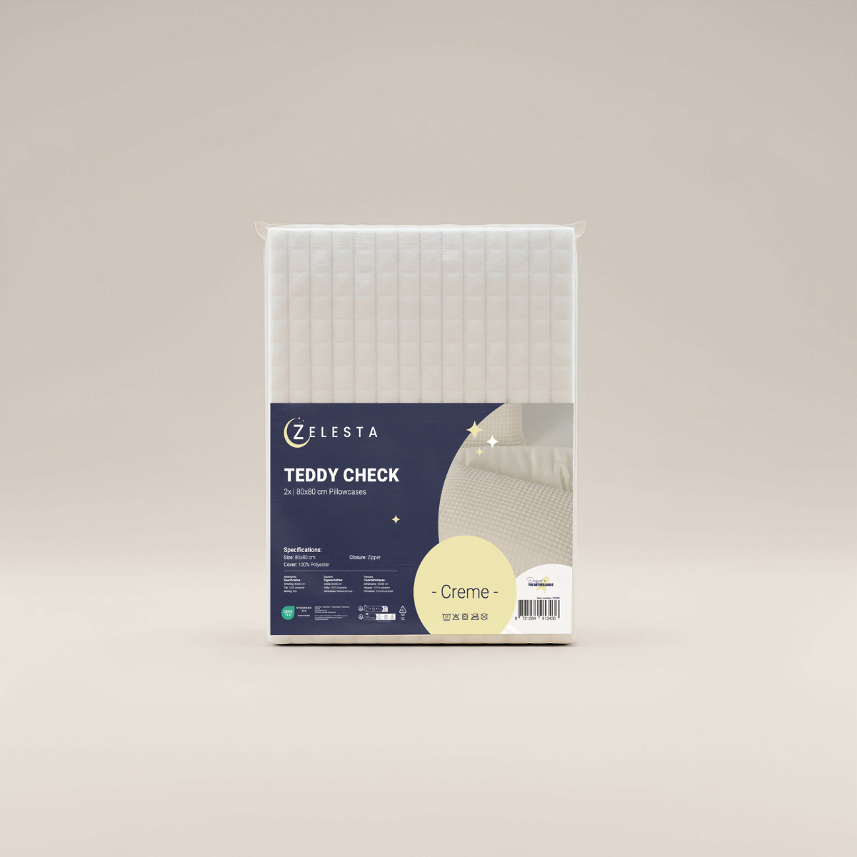 Zelesta Teddy Check Kussensloop Set van 2 - Créme