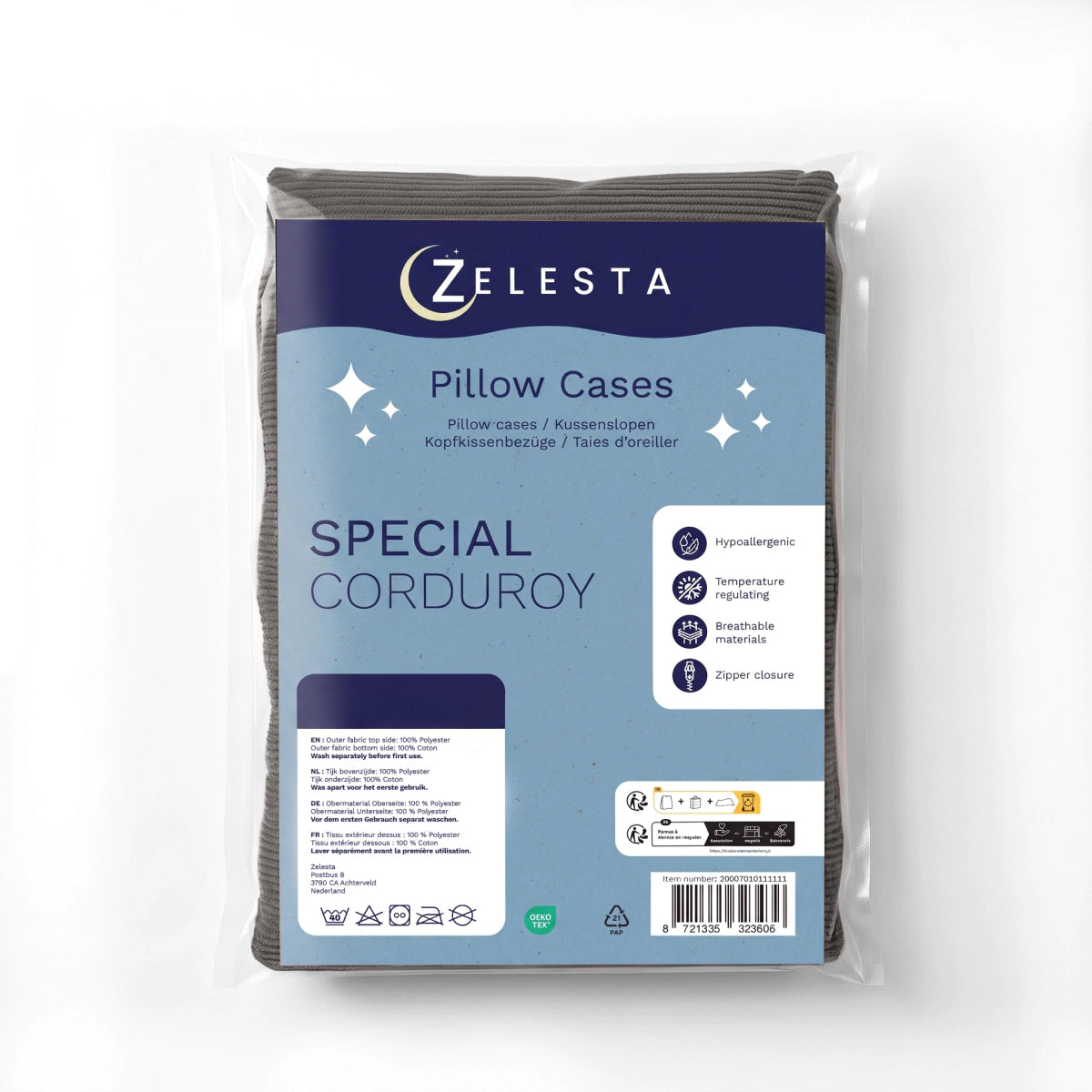 Zelesta Special Corduroy Katoenen Kussensloop Set Van 2 - Antraciet
