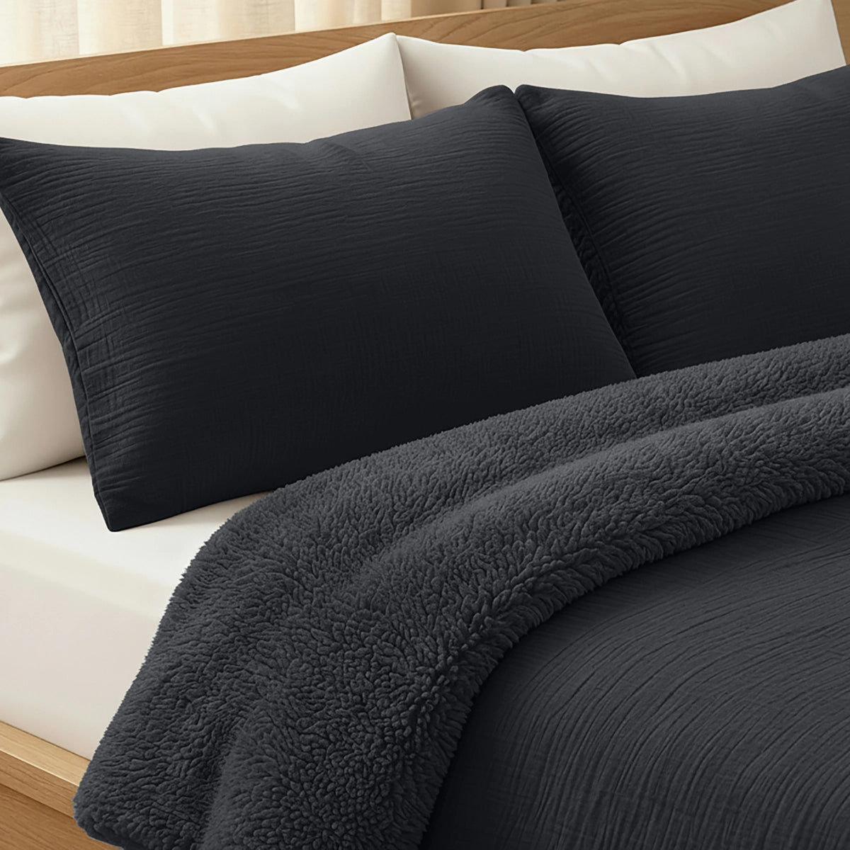 Teddy Katoen Mousseline Kussensloop Set van 2 - Anthracite