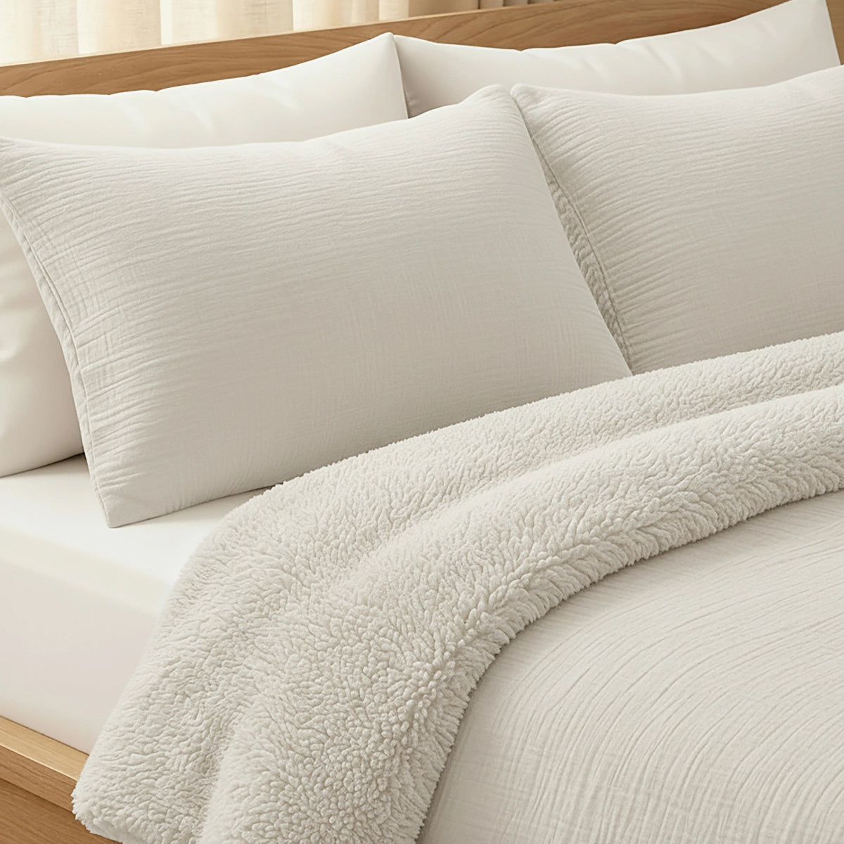 Teddy Katoen Mousseline Kussensloop Set van 2 - Beige