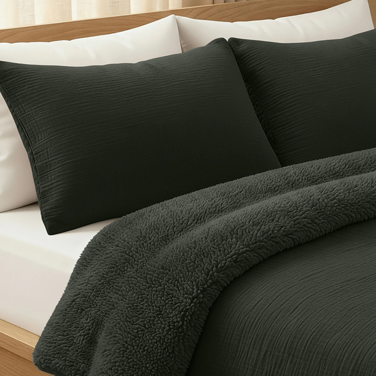 Teddy Katoen Mousseline Kussensloop Set van 2 - Green