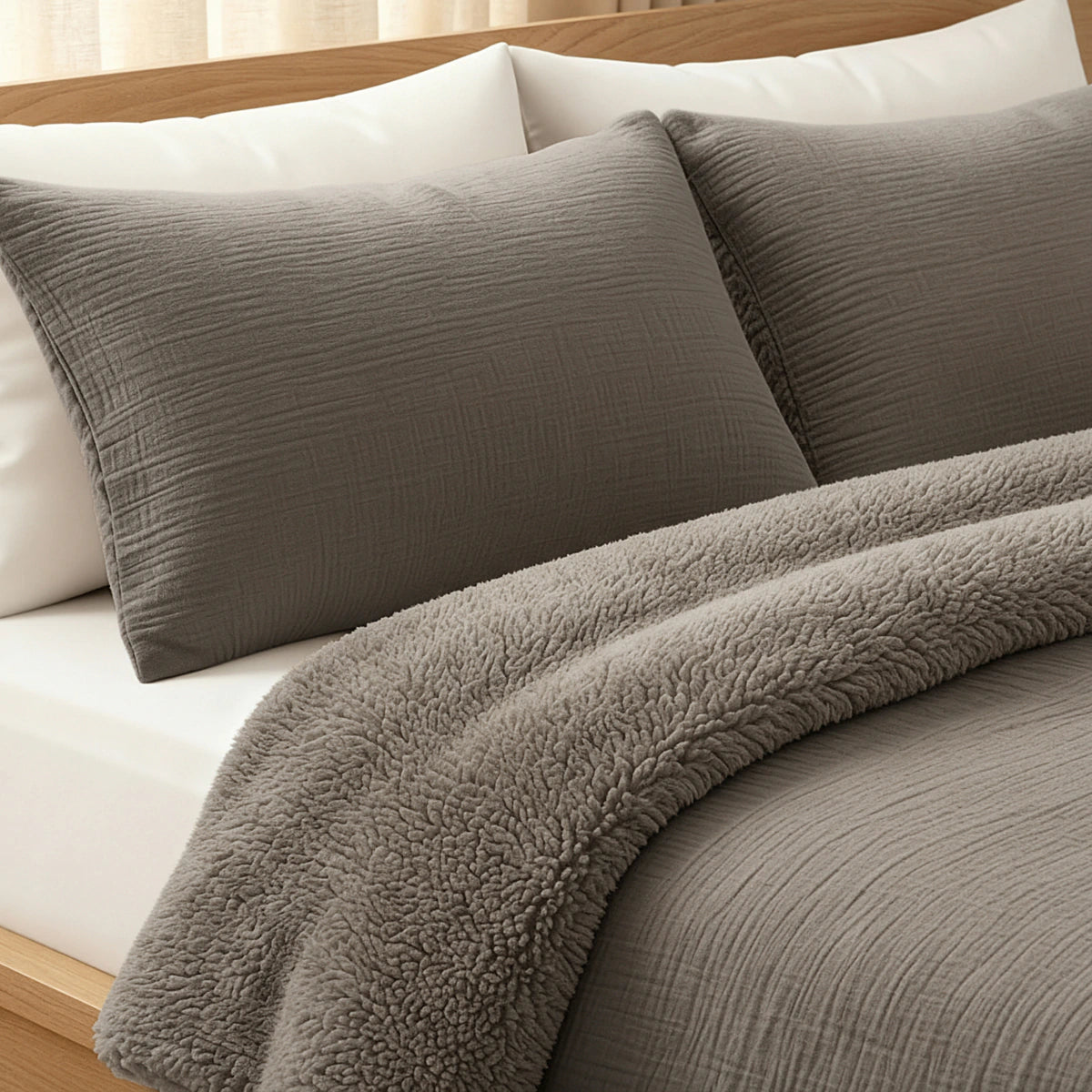 Teddy Katoen Mousseline Kussensloop Set van 2 - Taupe