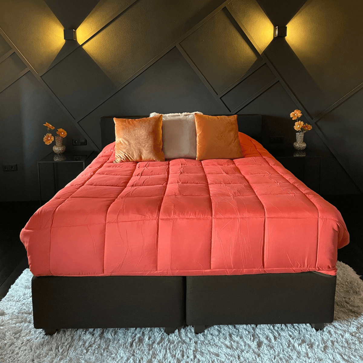 wasbaar dekbed met vaste hoes koraal chocolade kleur