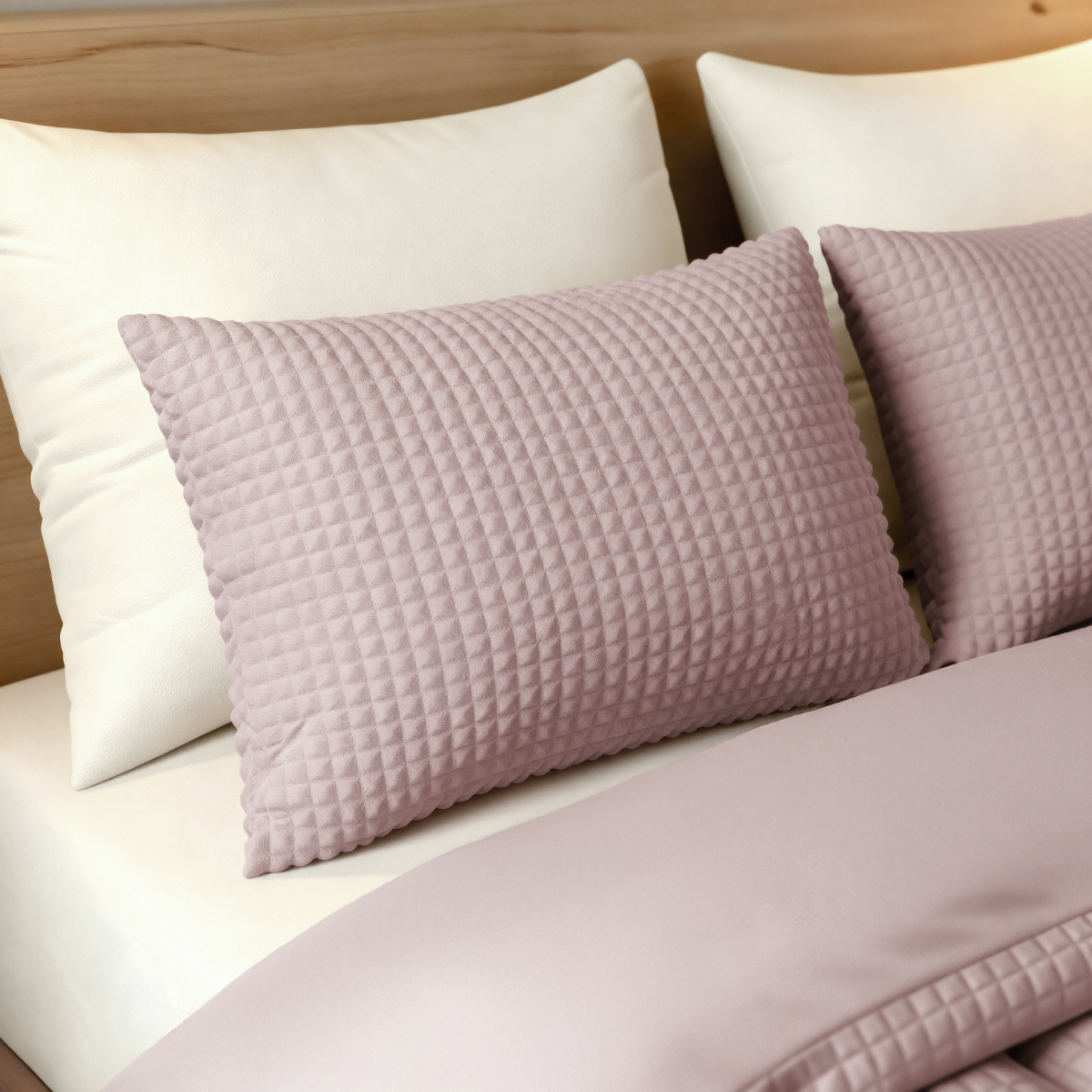 Zelesta Teddy Check Kussensloop Set van 2 - Old Pink