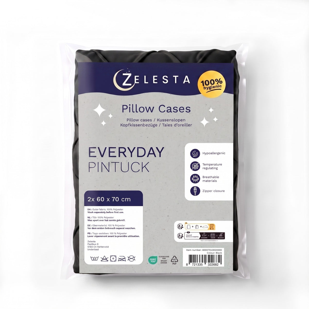 Zelesta Everyday Pintuck Pillowcase Set Of 2 - Black