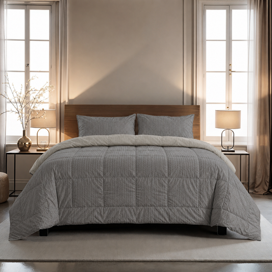 Zelesta Comfort Structure Seersucker Duvet - Grey & Light Grey