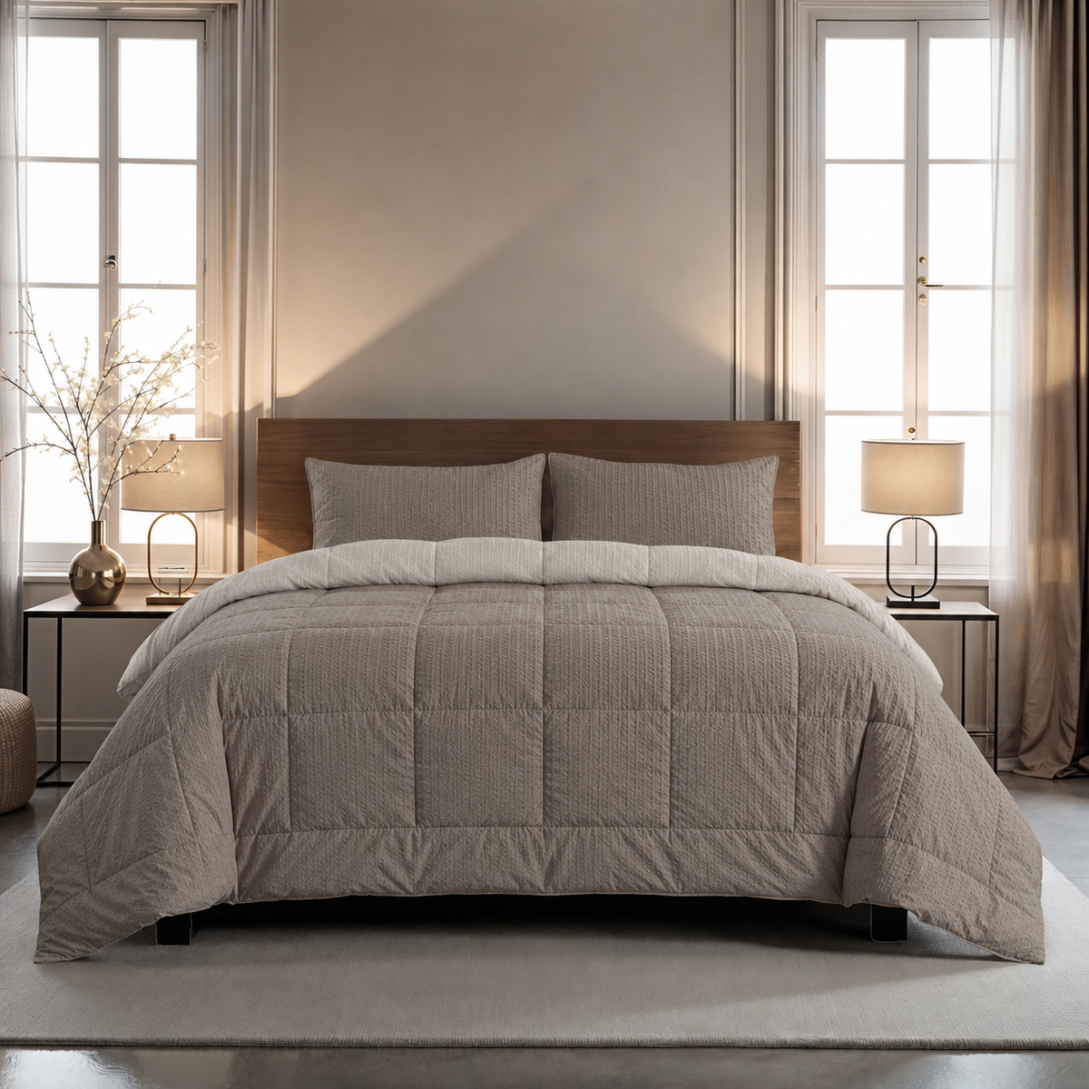 Zelesta Comfort Structure Seersucker Duvet - Taupe & Beige