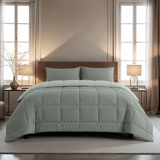 Zelesta Comfort Structure Seersucker Duvet - Dark Green & Green