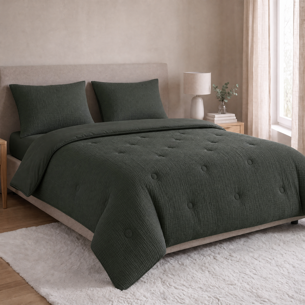 Zelesta Deluxe Katoenen Mousseline Kussensloop Set van 2 - Groen