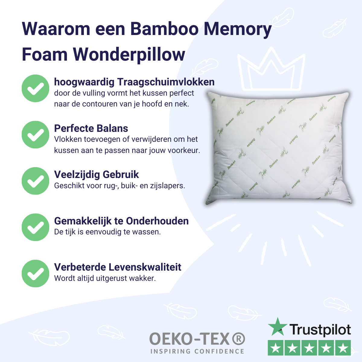 Zelesta Wonderpillow Bamboo Memory Foam 80x80cm