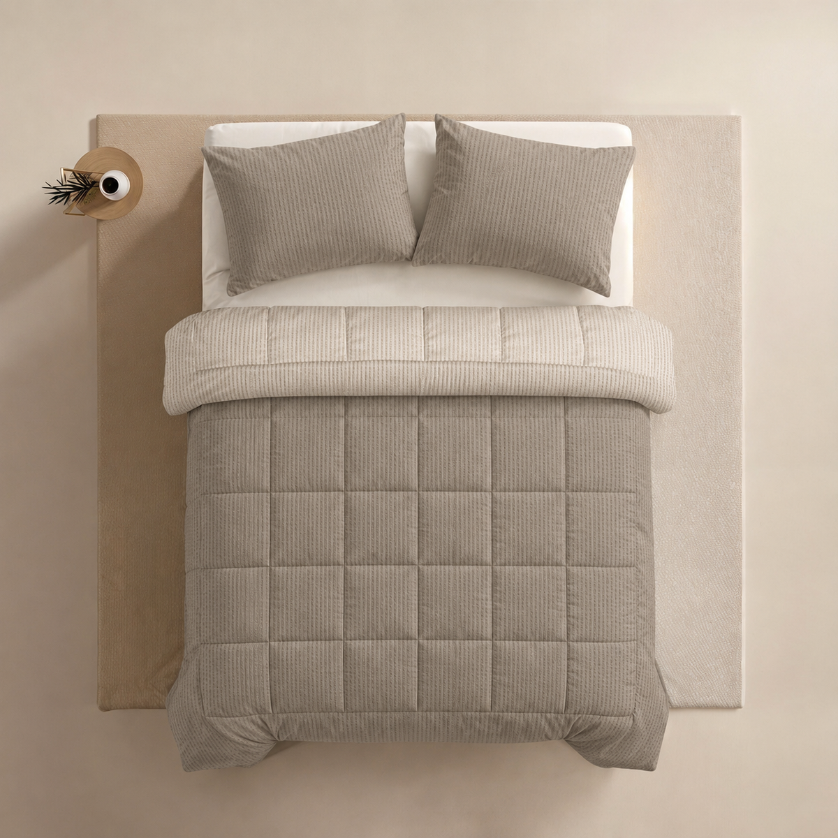 Zelesta Comfort Structure Seersucker Duvet - Taupe & Beige