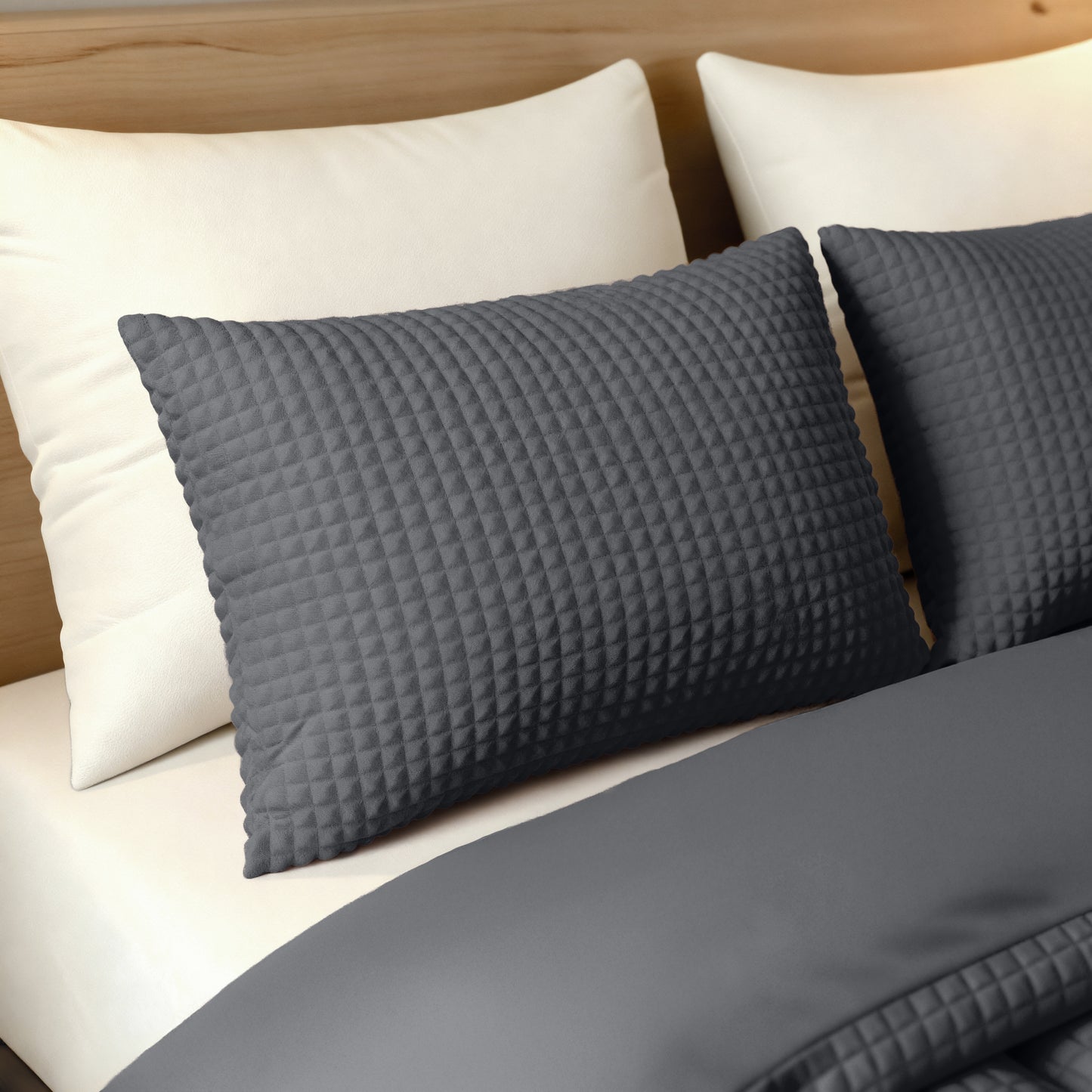 Zelesta Teddy Check Kussensloop Set van 2 - Anthracite