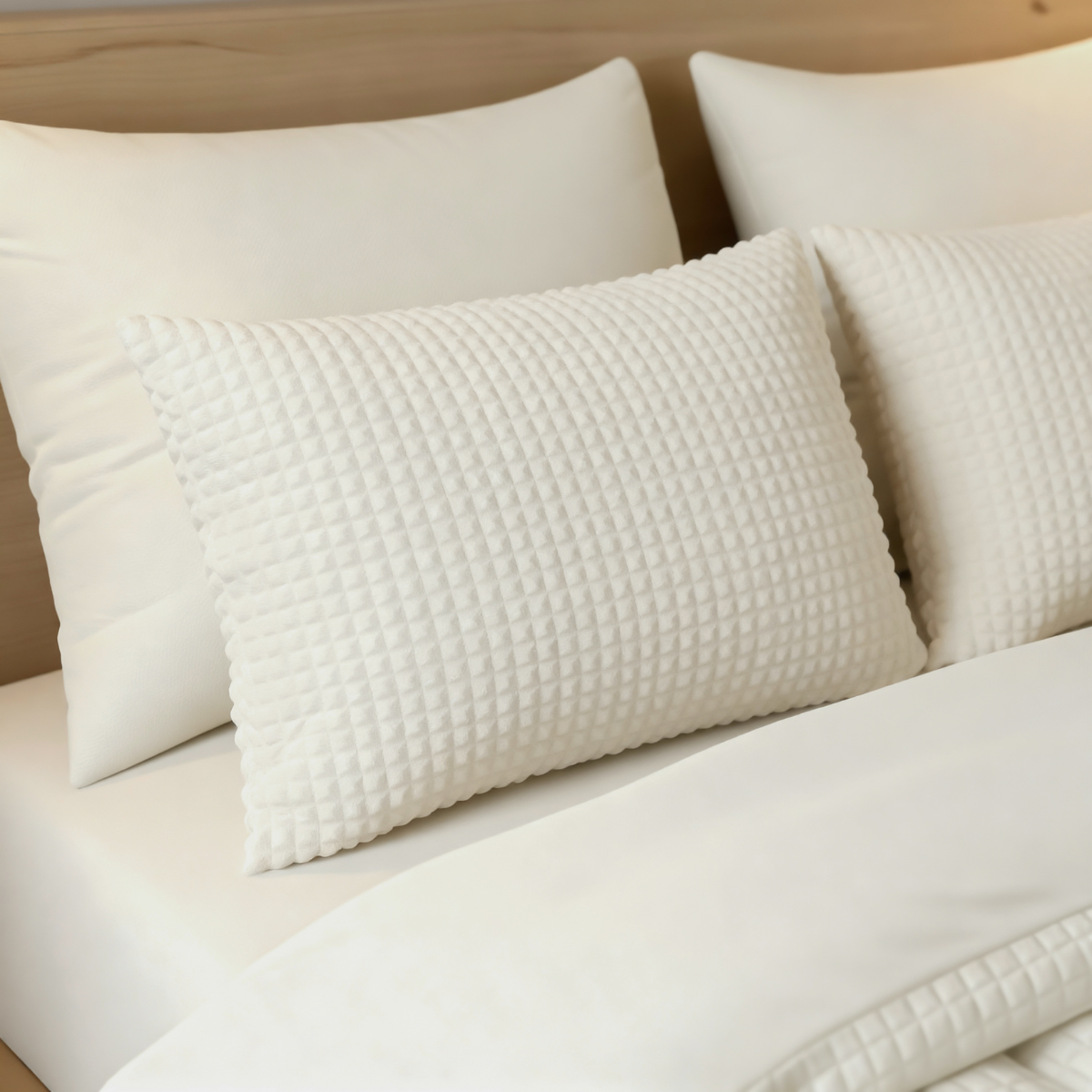 Zelesta Teddy Check Kussensloop Set van 2 - Créme