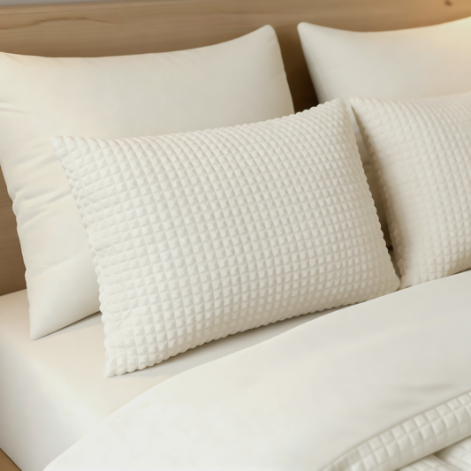 Zelesta Teddy Check Kussensloop Set van 2 - Créme