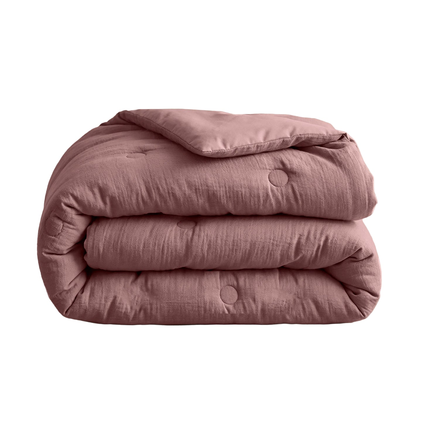 De Zelesta Japandibed Katoen Mousseline - Oud Roze heeft een doorgestikt dessin met zichtbare stiksels, gemaakt van zacht mousseline katoen en is gevouwen afgebeeld tegen een effen witte achtergrond.