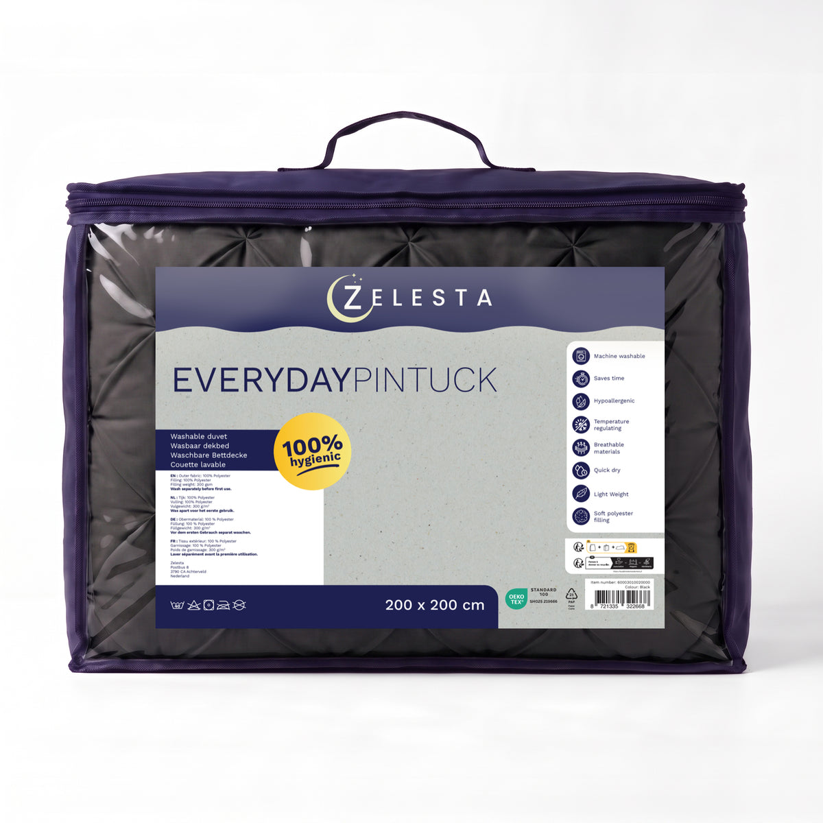 Zelesta Everyday Pintuck Duvet - Black