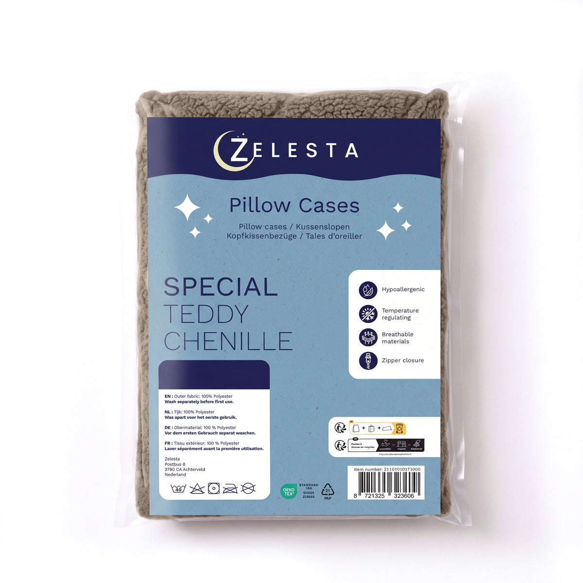 Zelesta Special Teddy Chenille Kussensloop Set Van 2 - Donkertaupe