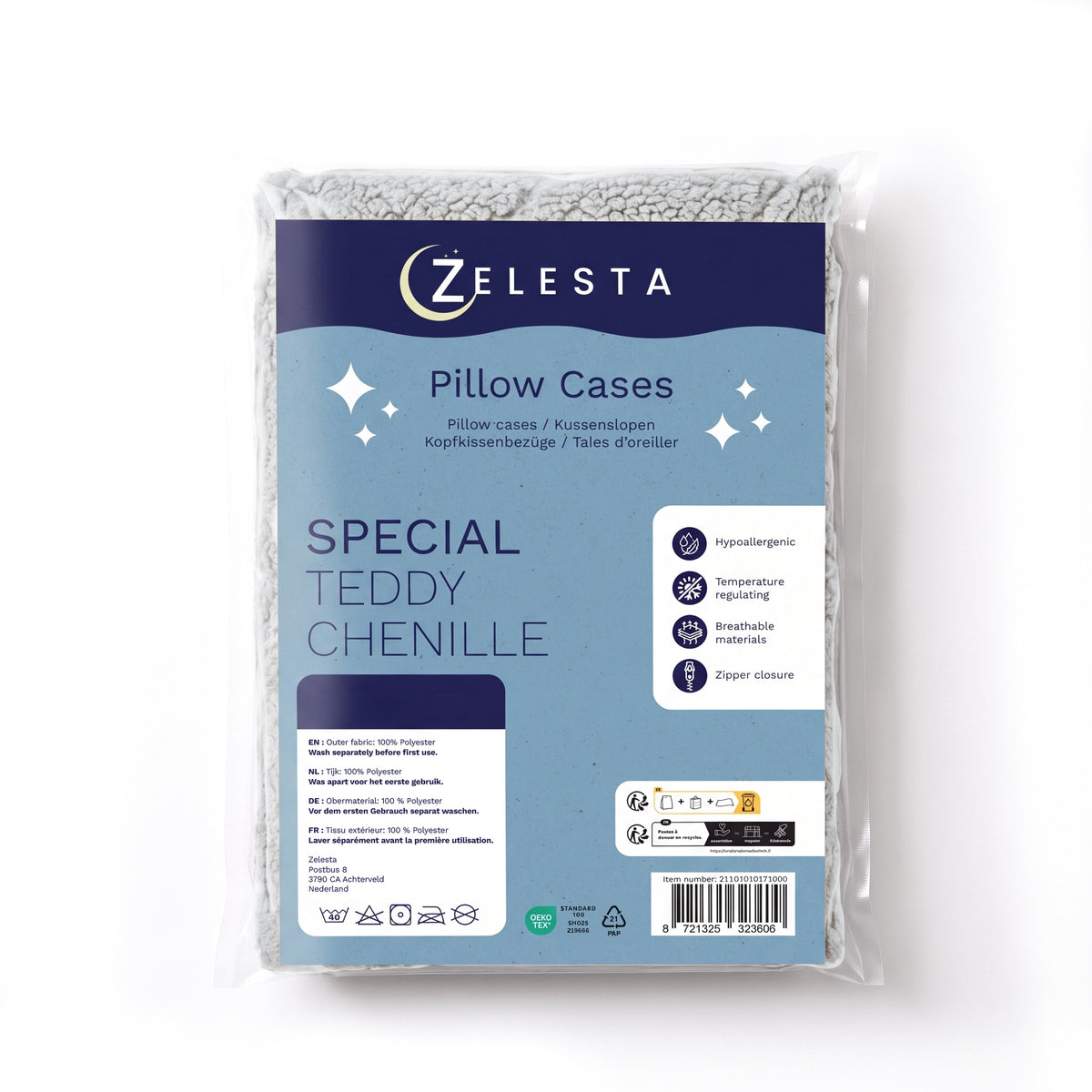 Zelesta Special Teddy Chenille Kussensloop Set Van 2 - Grijs
