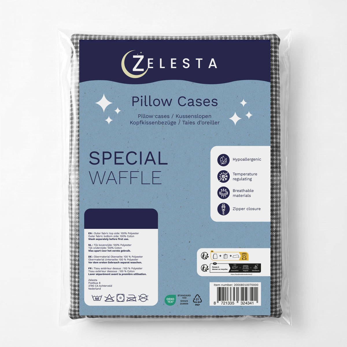 Zelesta Special Wafel Percal Kussensloop Set Van 2 - Antraciet Mix