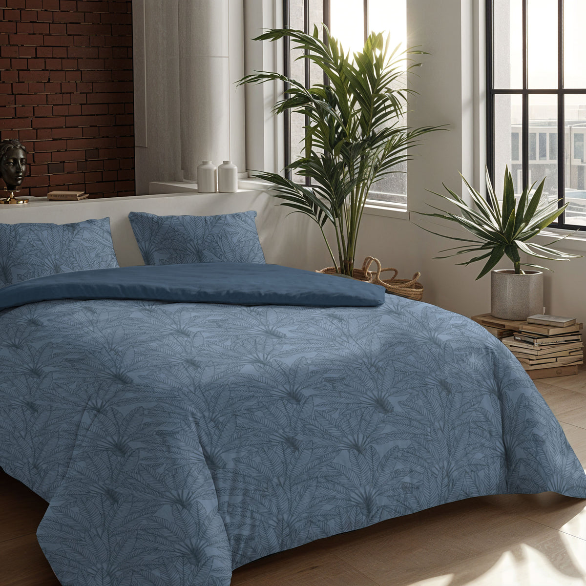 Zelesta Comfort Design Naadloos Dekbed - Botanical Line Art Blue
