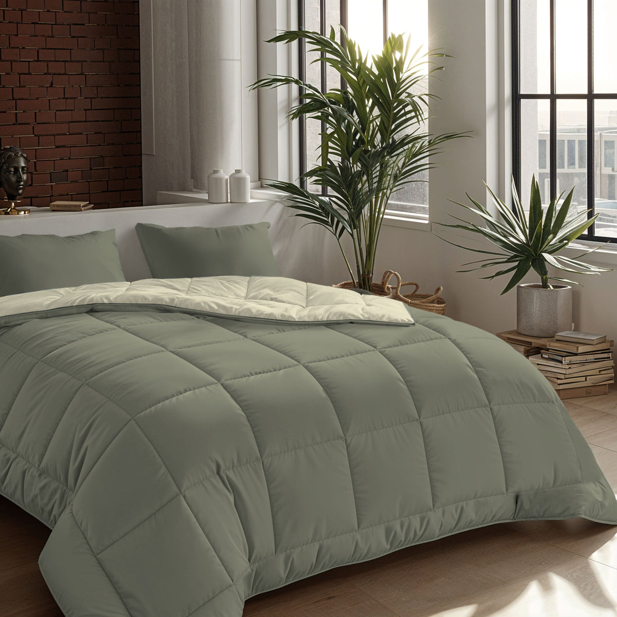 Zelesta Comfort Duo Duvet - Olive Green & Cream