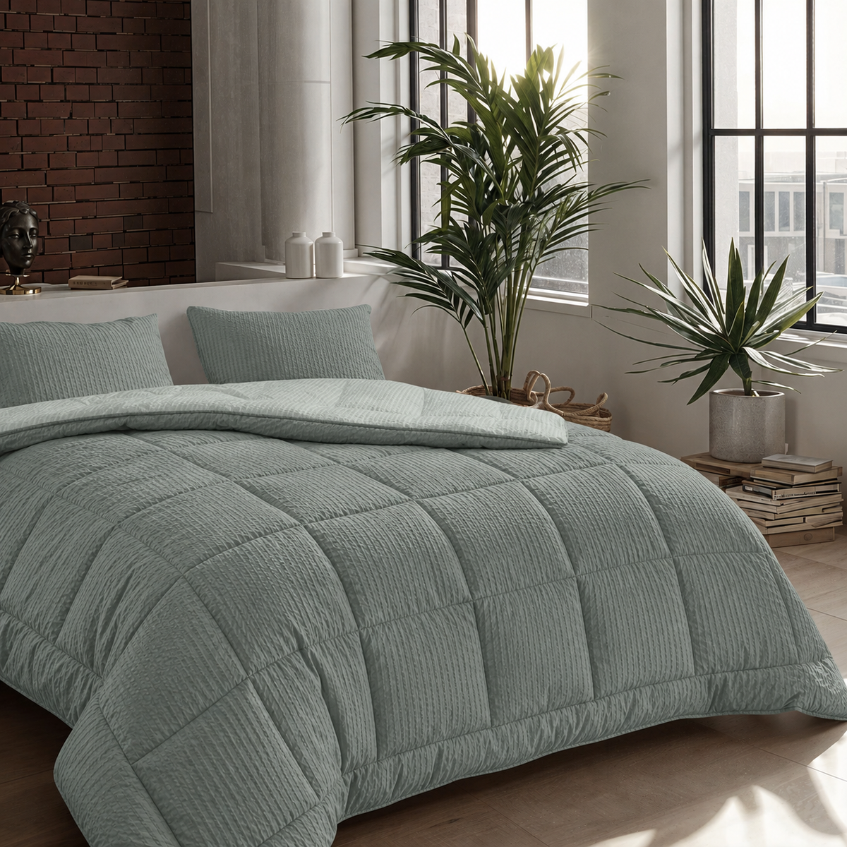 Zelesta Comfort Structure Seersucker Duvet - Dark Green & Green