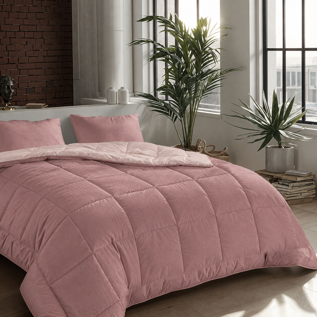Zelesta Comfort Structure Seersucker Duvet - Pink & Light Pink