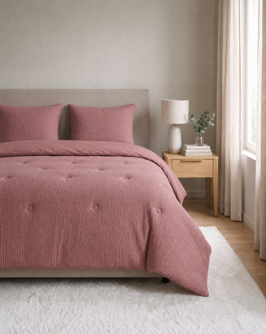 Zelesta Deluxe Cotton Muslin Pillowcase Set Of 2 - Dusty Pink
