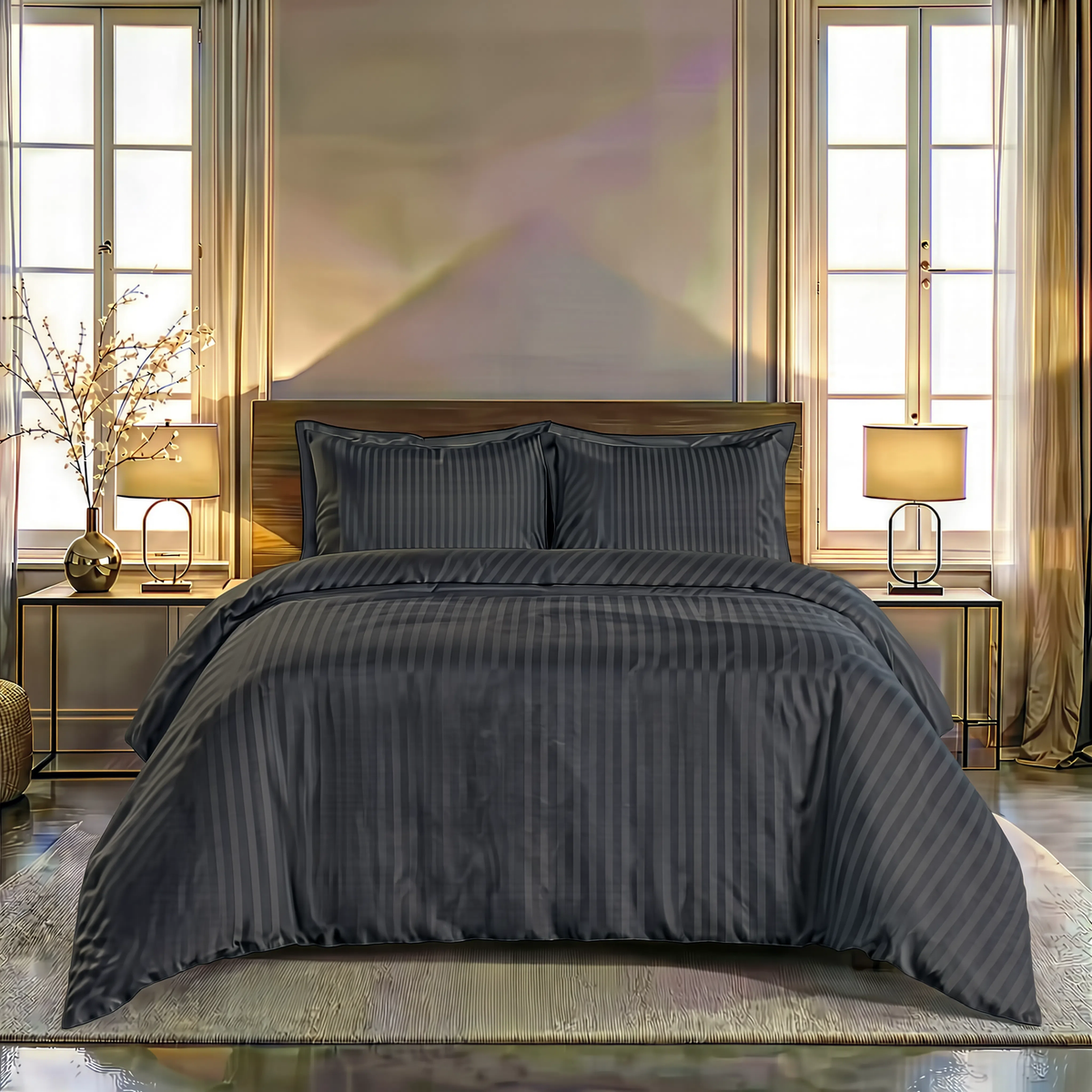 Zelesta Deluxe Hotel Stripe Satijn Katoen Dekbed - Antraciet