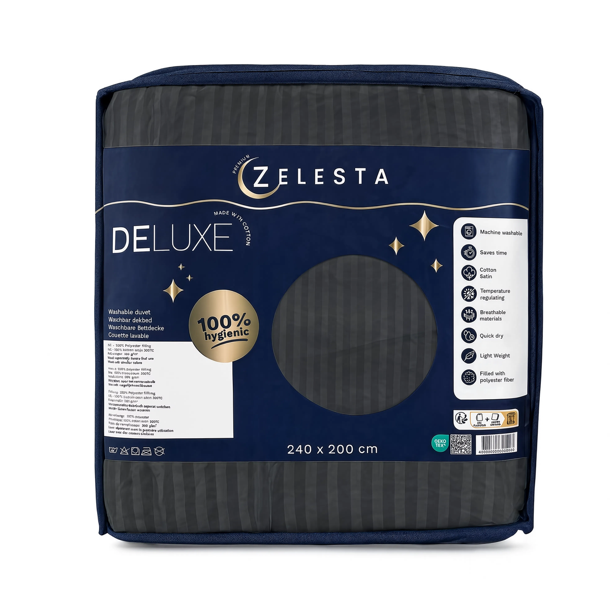Zelesta Deluxe Hotel Stripe Satijn Katoen Dekbed - Antraciet