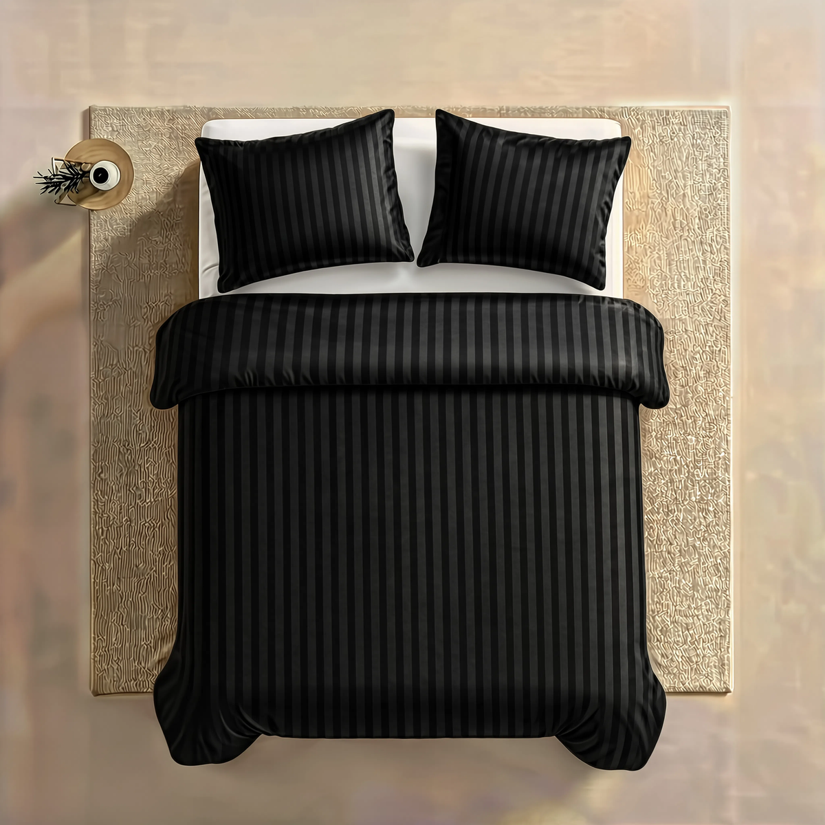 Zelesta Deluxe Hotel Stripe Satijn Katoen Dekbed - Zwart