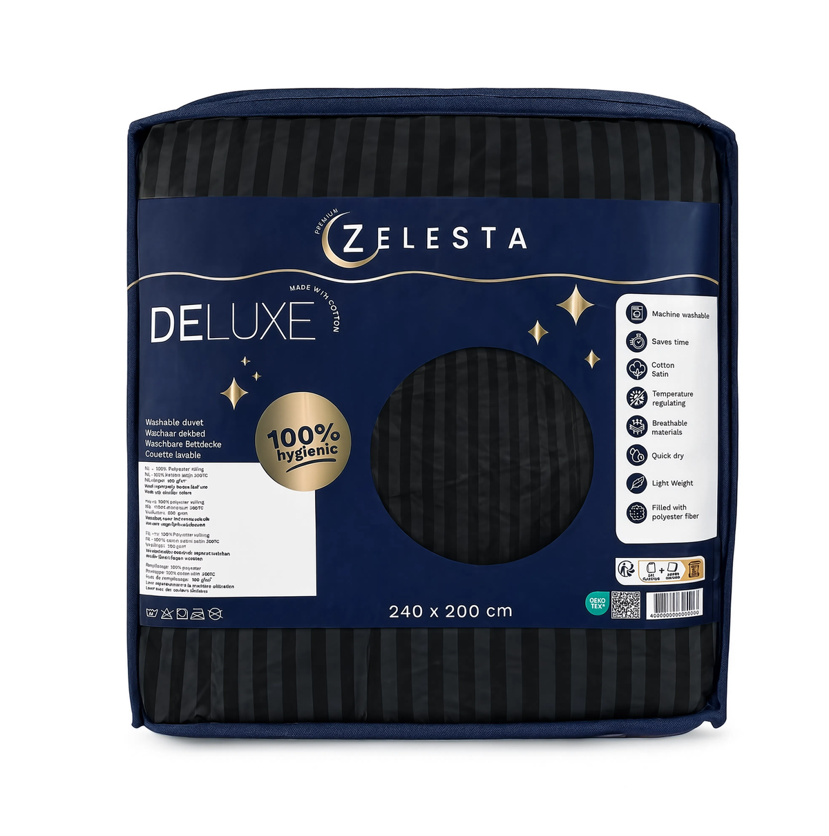Zelesta Deluxe Hotel Stripe Satijn Katoen Dekbed - Zwart