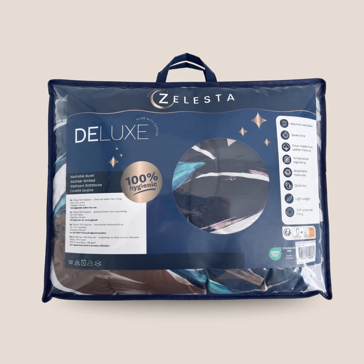 Zelesta Deluxe Design Satin Cotton - Blue Multicolor Leaves