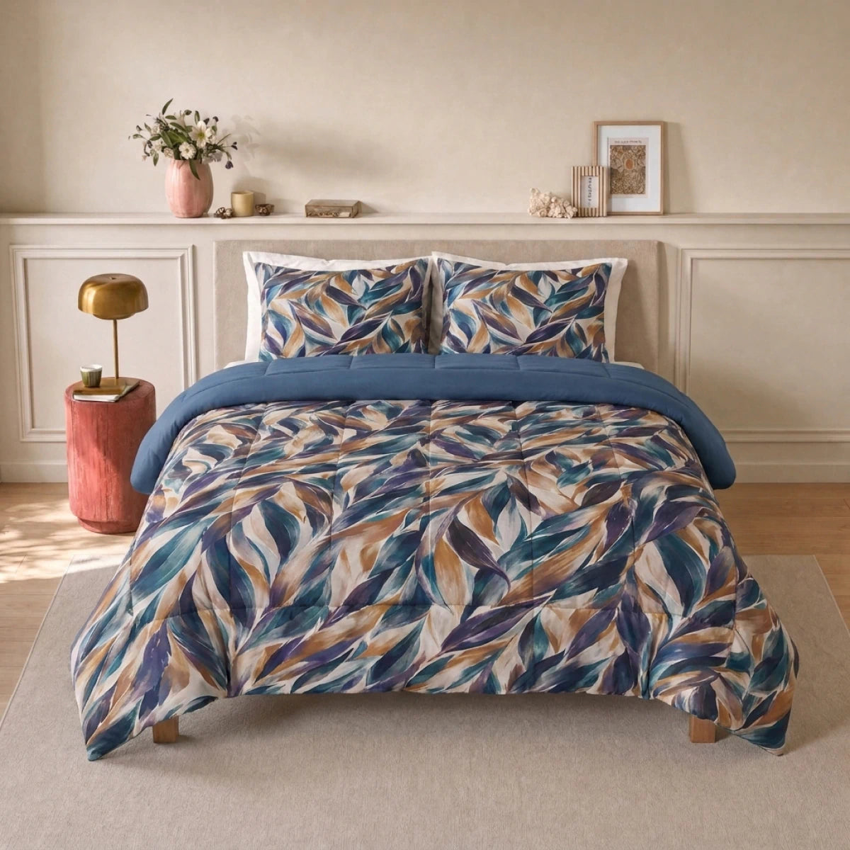 Zelesta Deluxe Design Satin Cotton - Blue Multicolor Leaves