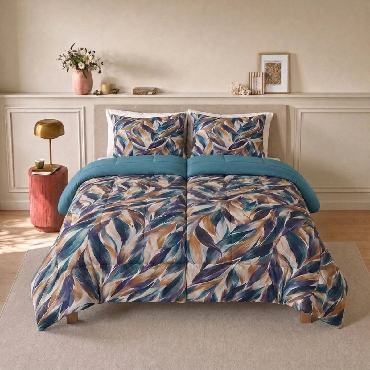 Zelesta Deluxe Design Satin Cotton - Blue Multicolor Leaves