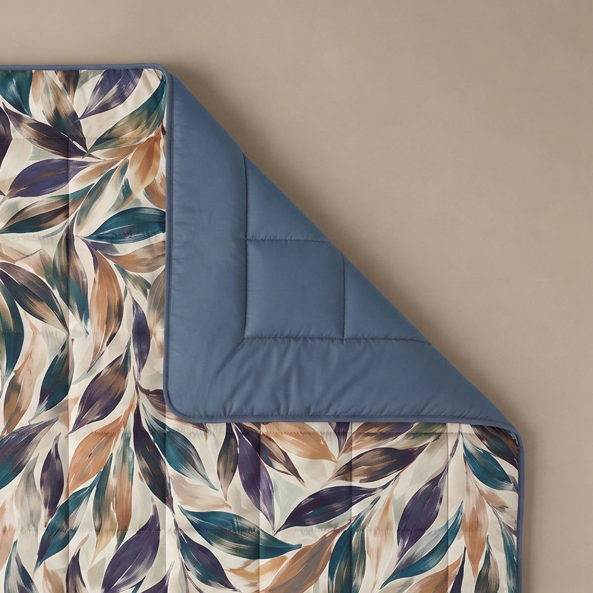 Zelesta Deluxe Design Satin Cotton - Blue Multicolor Leaves