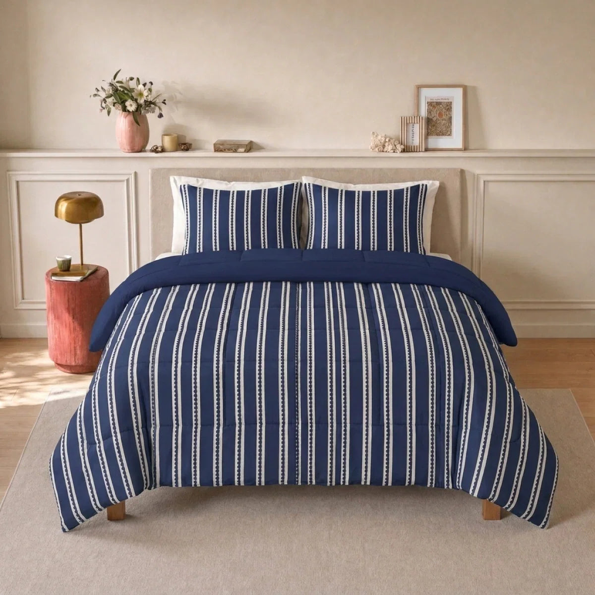 Zelesta Deluxe Design Satin Cotton Pillowcase - Blue Stripes