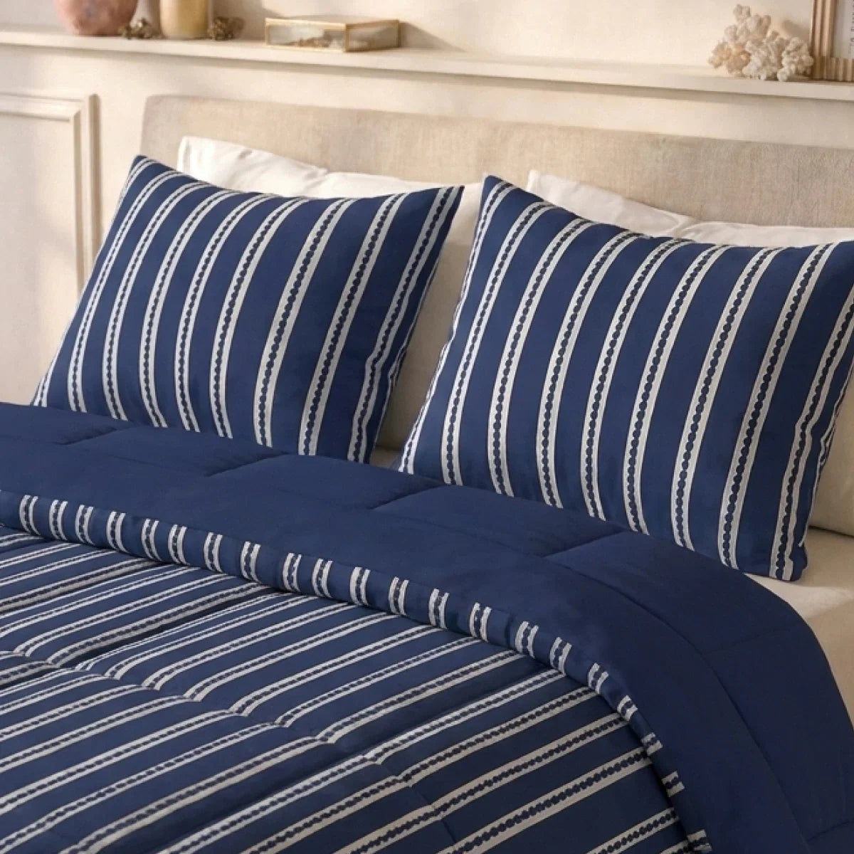 Zelesta Deluxe Design Satin Cotton Pillowcase - Blue Stripes
