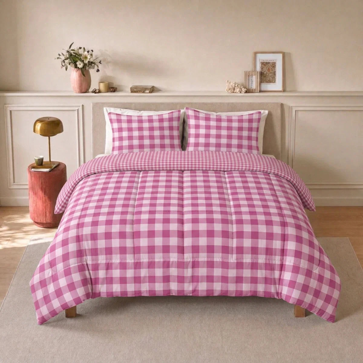 Zelesta Deluxe Design Satin Cotton Pillowcase - Pink Check