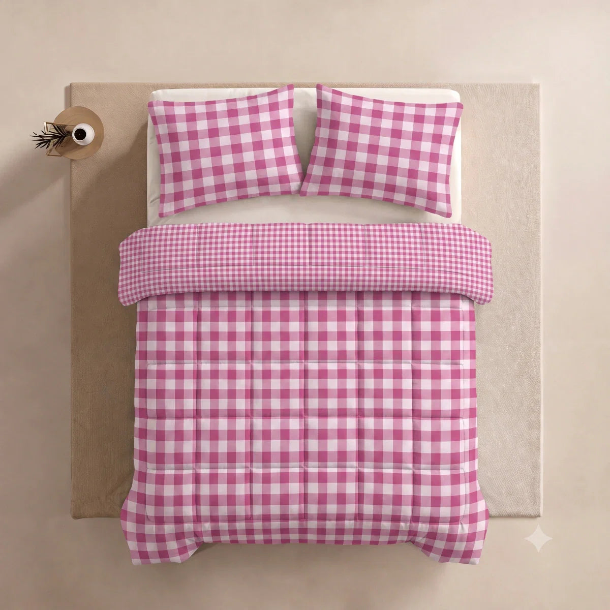 Zelesta Deluxe Design Satin Cotton Pillowcase - Pink Check