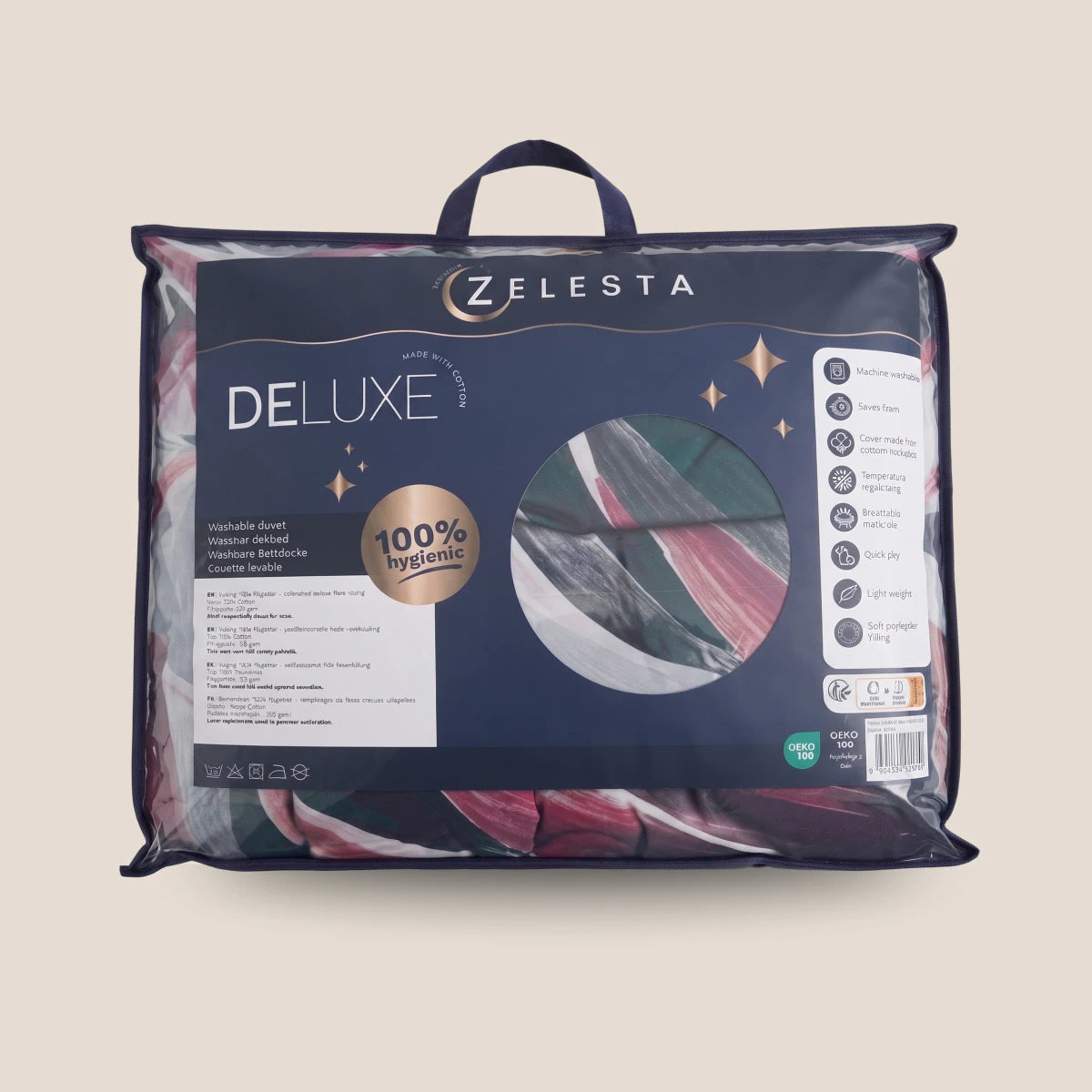 Zelesta Deluxe Design Satin Cotton - Pink Multicolor Leaves