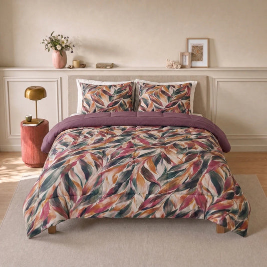 Zelesta Deluxe Design Satin Cotton - Pink Multicolor Leaves