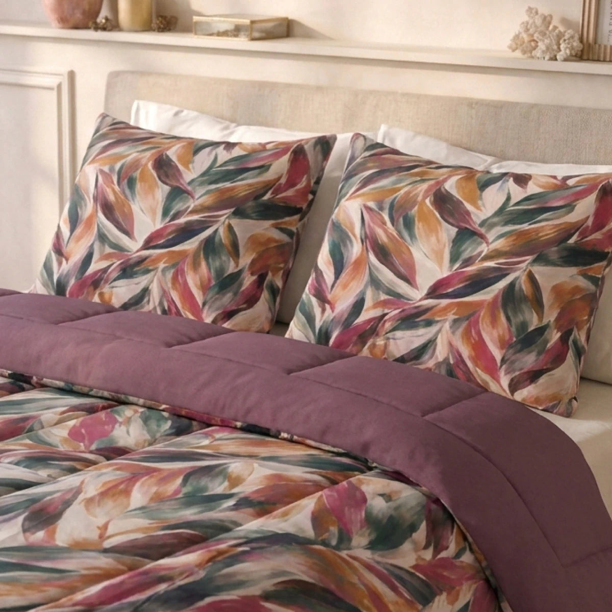 Zelesta Deluxe Design Satin Cotton - Pink Multicolor Leaves