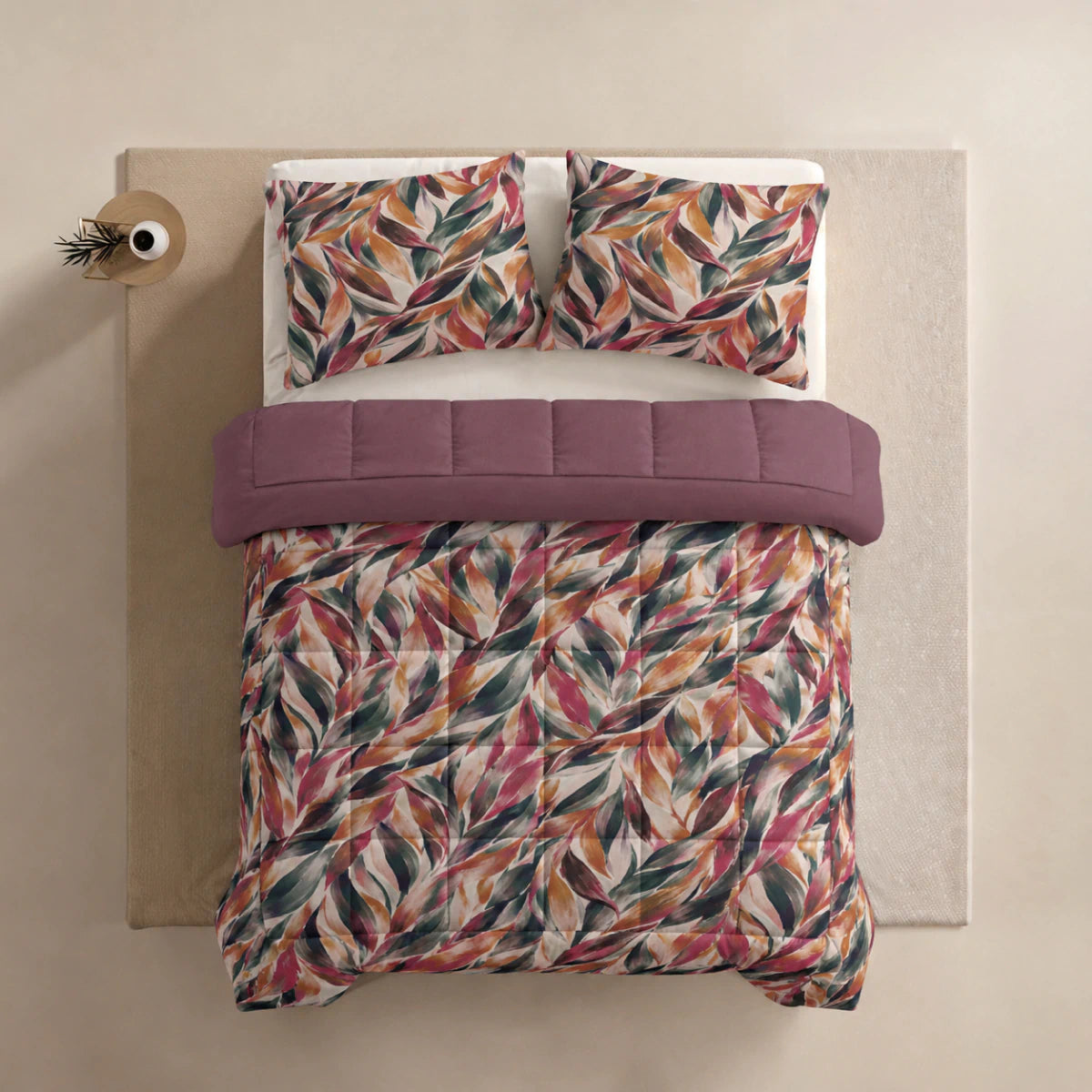 Zelesta Deluxe Design Satin Cotton - Pink Multicolor Leaves
