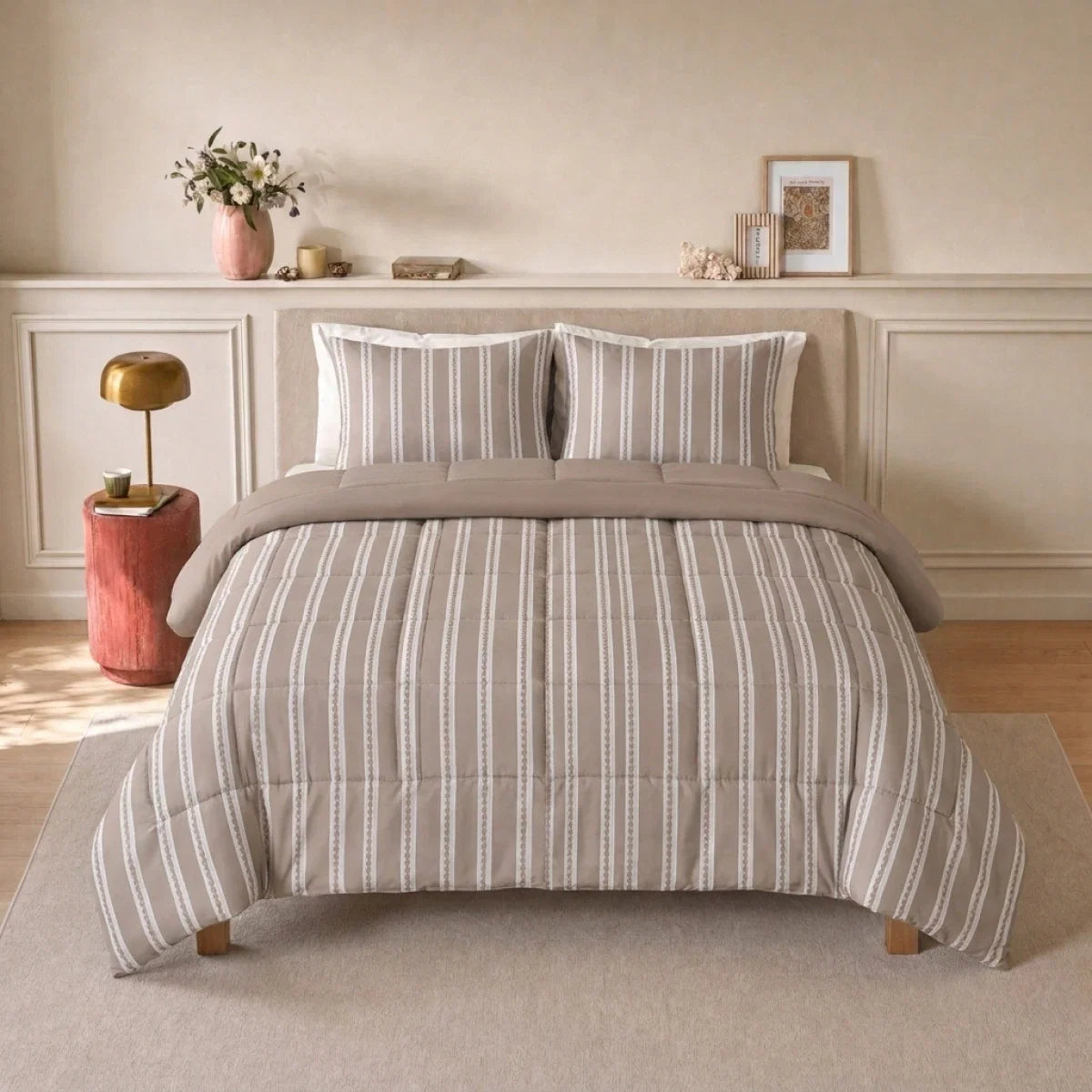 Zelesta Deluxe Design Satin Cotton Pillowcase - Taupe Stripes