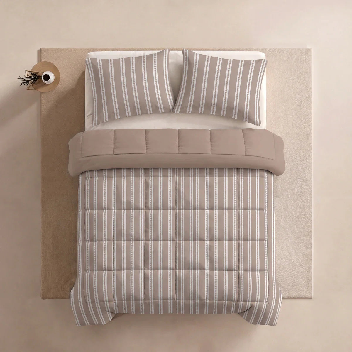 Zelesta Deluxe Design Satin Cotton Pillowcase - Taupe Stripes