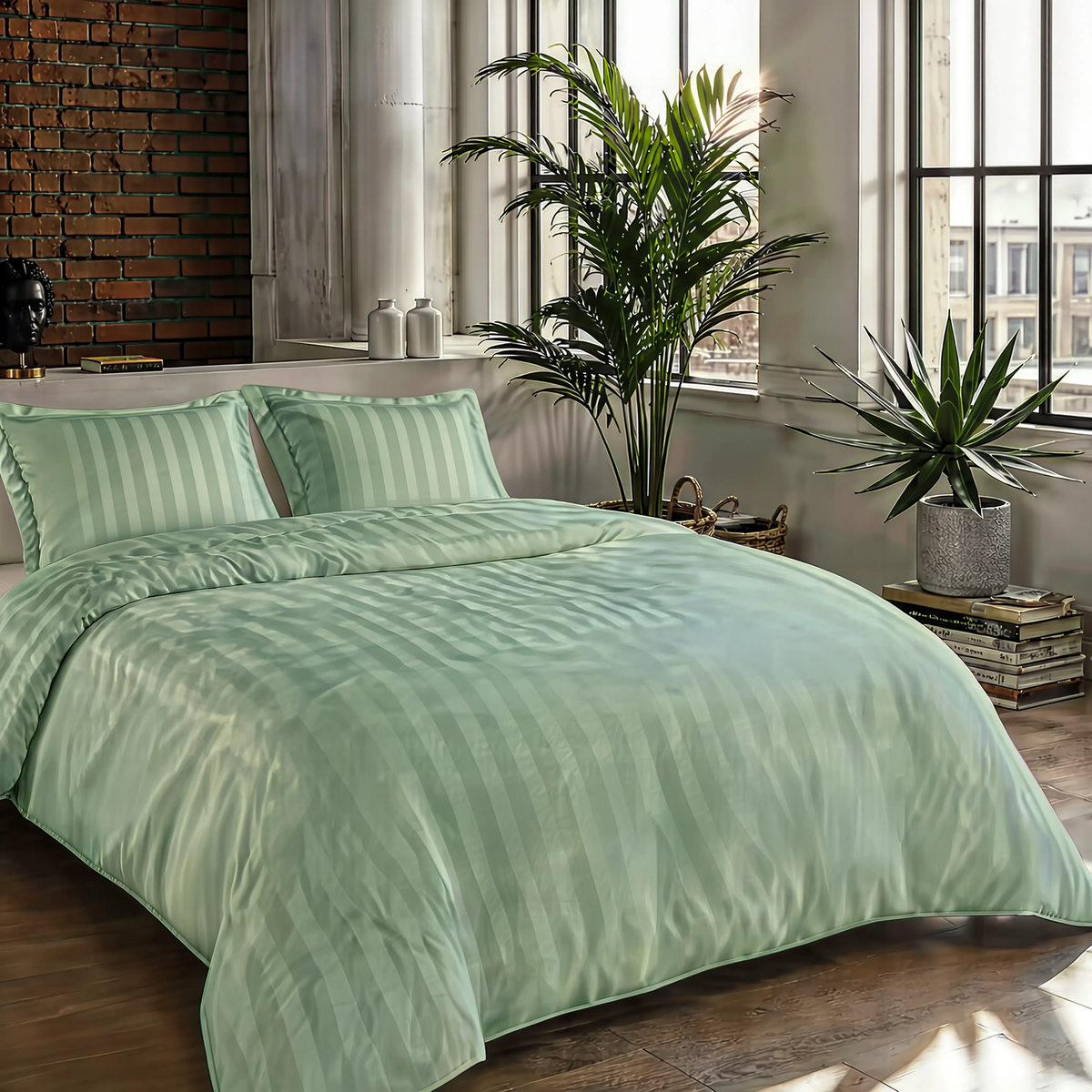 Zelesta Deluxe Hotel Stripe Satijn Katoen Dekbed - Groen